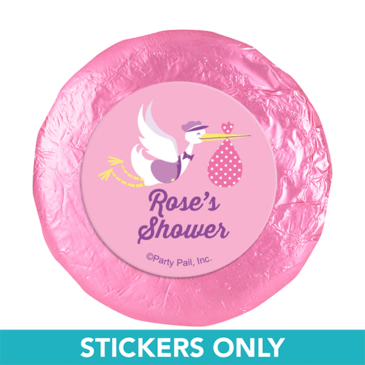 Personalized Baby Shower Pink Stork 1.25" Stickers (48 Stickers)