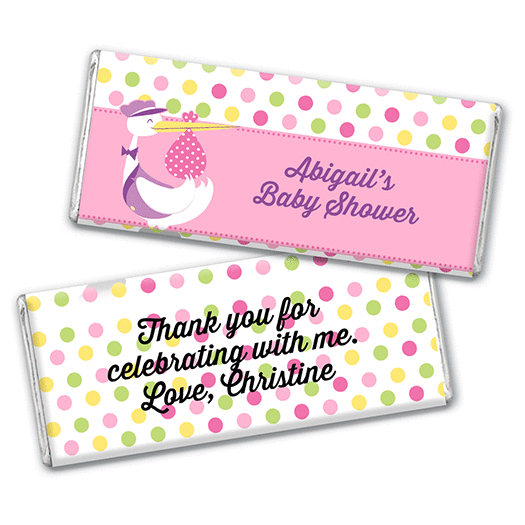 Personalized Baby Shower Pink Stork Chocolate Bar Wrappers