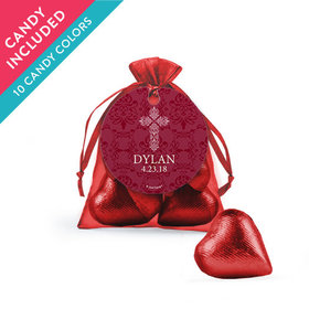 Personalized Boy Confirmation Favor Assembled Organza Bag with Milk Chocolate Hearts