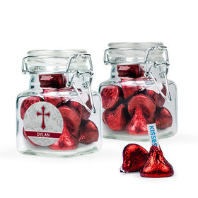 Personalized Girl Confirmation Favor Assembled Swing Top Square Jar with Hershey's Kisses