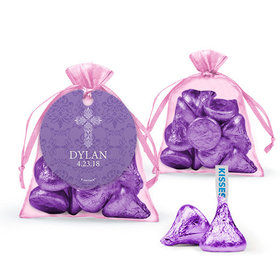 Personalized Girl Confirmation Favor Assembled Organza Bag with Hershey's Kisses