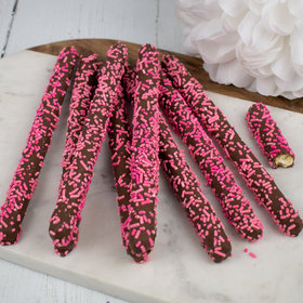Pink Sprinkle Chocolate Pretzel Rods