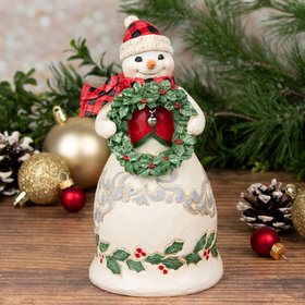 Jim Shore Highland Snowman w/Bell & Wreath Tabletop Ornament