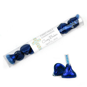 Personalized Boy First Communion Favor Assembled Clear Tube with Hershey's Kisses