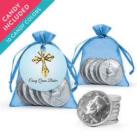 Personalized Boy First Communion Favor Assembled Organza Bag, Gift tag with Milk Chocolate Coins