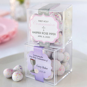 Personalized Girl First Communion JUST CANDY® favor cube with Premium Confetti Cookie Bites