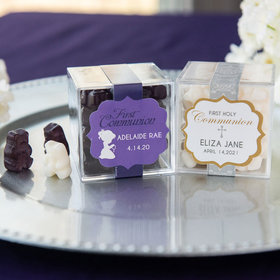 Personalized Girl First Communion JUST CANDY® favor cube with Gummy Bears