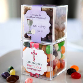 Personalized Girl First Communion JUST CANDY® favor cube with Jelly Belly Jelly Beans