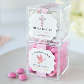 Personalized Girl First Communion JUST CANDY® favor cube with Just Candy Milk Chocolate Minis