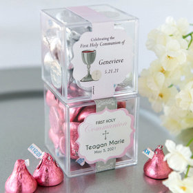 Personalized Girl First Communion JUST CANDY® favor cube with Hershey's Kisses