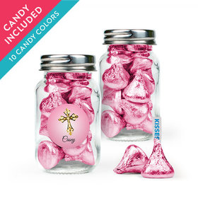 Personalized Girl First Communion Favor Assembled Mini Mason Jar with Hershey's Kisses