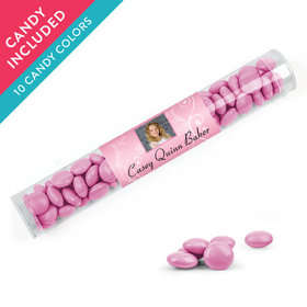 Personalized Girl First Communion Favor Assembled Clear Tube with Just Candy Milk Chocolate Minis