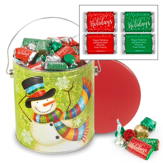 Personalized Scarf Snowman 5 lb Happy Holidays Hershey's Mix Tin