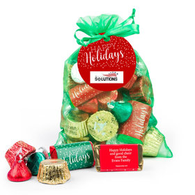 Personalized Emerald Green Medium Organza Bag Happy Holidays Hershey's Mix