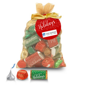 Personalized Gold Medium Organza Bag Happy Holidays Hershey's Mix