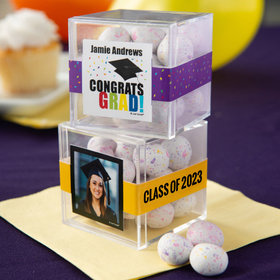 Personalized Graduation JUST CANDY® favor cube with Premium Confetti Cookie Bites