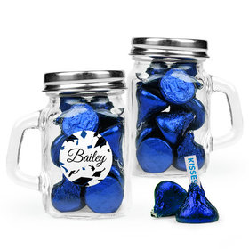 Personalized Blue Graduation Favor Assembled Mini Mason Mug with Hershey's Kisses