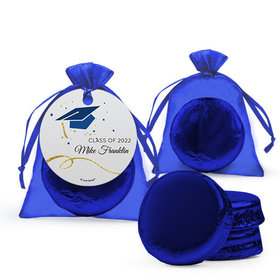 Personalized Blue Graduation Favor Assembled Organza Bag Hang tag with Chocolate Covered Oreo Cookie