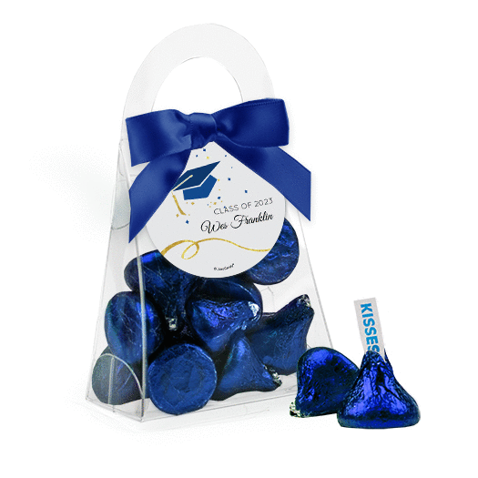 Personalized Blue Graduation Favor Assembled Purse with Hershey's Kisses