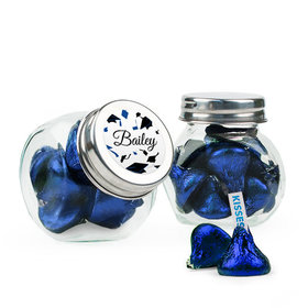 Personalized Blue Graduation Favor Assembled Mini Side Jar with Hershey's Kisses