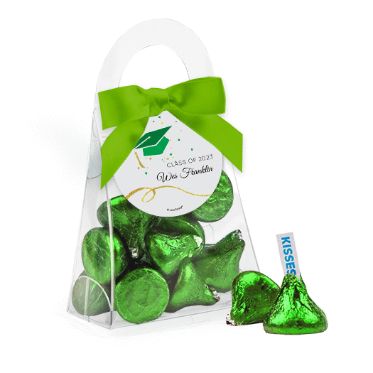Personalized Green Graduation Favor Assembled Purse with Hershey's Kisses