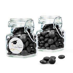 Personalized Black Graduation Favor Assembled Swing Top Square Jar with Just Candy Milk Chocolate Minis