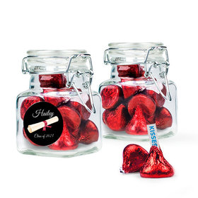 Personalized Red Graduation Favor Assembled Swing Top Square Jar with Hershey's Kisses