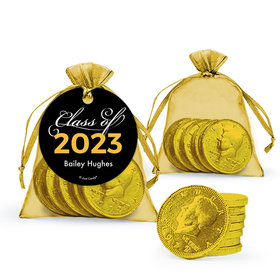 Personalized Yellow Graduation Favor Assembled Organza Bag, Gift tag with Milk Chocolate Coins