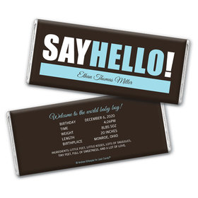 Personalized Say Hello! Baby Boy Birth Announcement Hershey's Chocolate Bar & Wrapper