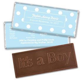Baby Boy Announcement Personalized Embossed Chocolate Bar Polka Dots