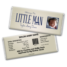 Baby Boy Announcement Personalized Chocolate Bar Wrappers Little Man Mustache Photo