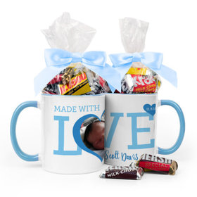 Personalized Baby Boy Announcement Hearts 11oz Mug with Hershey's Miniatures