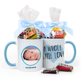 Personalized Baby Boy Announcement Latte Love 11oz Mug with Hershey's Miniatures