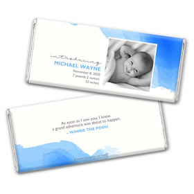 Personalized Elegant Watercolor Baby Boy Birth Announcement Hershey's Chocolate Bar & Wrapper