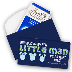 Deluxe Personalized Boy Birth Announcement Little Man Lindt Chocolate Bar in Gift Box (3.5oz)