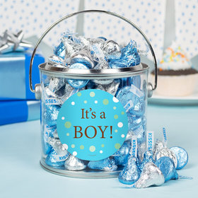 Baby Boy Birth Announcement Bubbles Silver Paint Can with Sticker