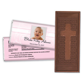 Baptism Personalized Embossed Cross Chocolate Bar Photo, Cross & Scroll