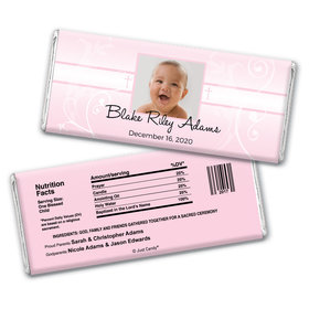 Baptism Personalized Chocolate Bar Wrappers Photo, Cross & Scroll