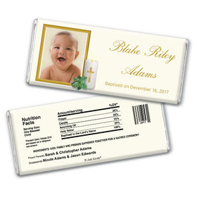 Baptism Personalized Chocolate Bar Cross Candle Photo