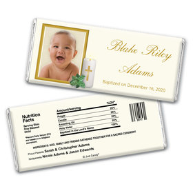 Baptism Personalized Chocolate Bar Wrappers Cross Candle Photo