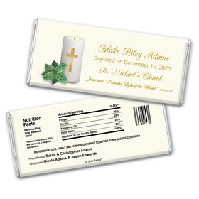 Baptism Personalized Chocolate Bar Wrappers Candle with Cross