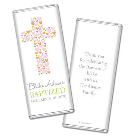 Baptism Personalized Chocolate Bar Cross of Hearts