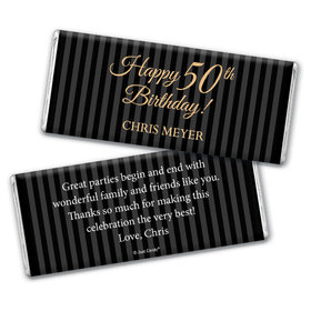 50th Birthday Personalized Chocolate Bar Elegant Formal Pinstripes