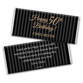 50th Birthday Personalized Chocolate Bar Wrappers Elegant Formal Pinstripes