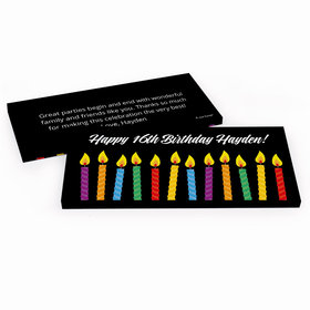 Deluxe Personalized Adult Birthday Lit Candles Hershey's Chocolate Bar in Gift Box