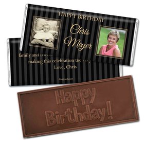 Birthday Personalized Embossed Chocolate Bar Pinstripe Then and Now Photos