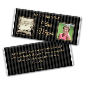 Birthday Personalized Chocolate Bar Wrappers Pinstripe Then and Now Photos