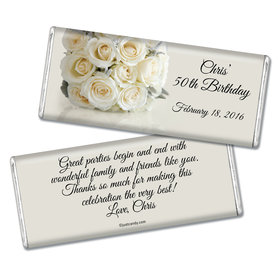 Birthday Personalized Chocolate Bar Classic White Rose Bouquet