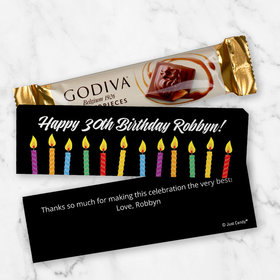Personalized Birthday Lit Candles Mini Masterpiece Godiva Chocolate Bar in Gift Box