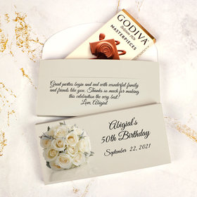 Deluxe Personalized Birthday Godiva Chocolate Bar in Gift Box - White Roses